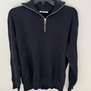 Zara Men's Black Zip-Up Sweater